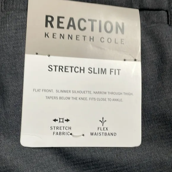 Kenneth Cole Reaction Men’s Stretch Slim Fit Charcoal Suit Dress Pants 32Wx32L