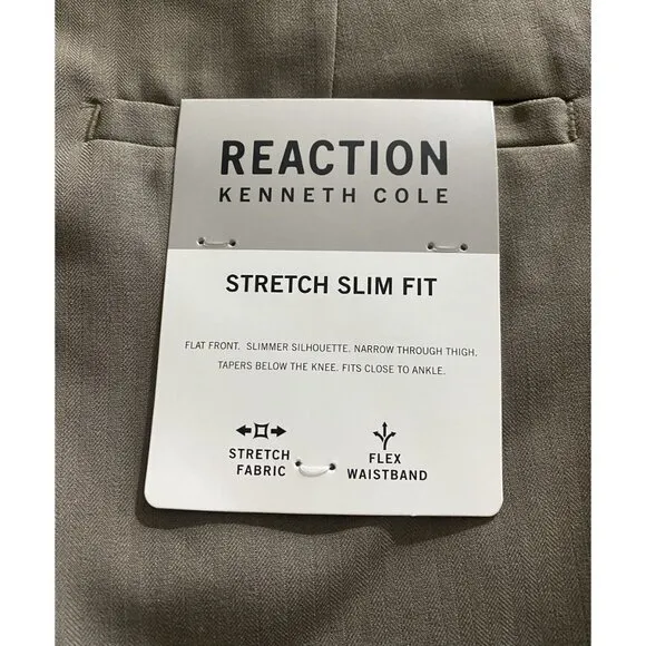 Kenneth Cole Reaction Slim-Fit Stretch Herringbone Dress Pants NEW WITH TAGS