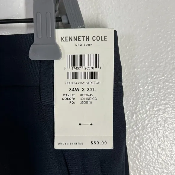 Kenneth Cole Slim Fit Indigo Dress Pants Mens 34 x 32 Flex Waistband Stretch
