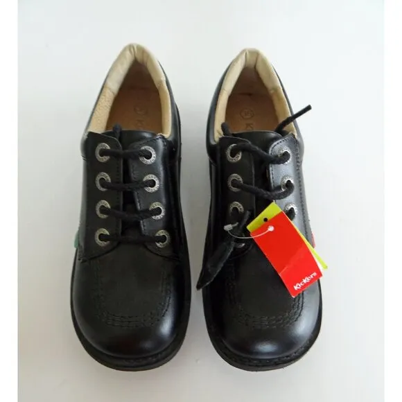 Kickers Kick Lo Kid's Lace Up Leather Shoes In Black Size 2