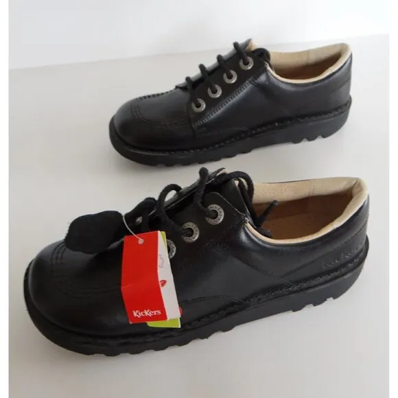 Kickers Kick Lo Kid's Lace Up Leather Shoes In Black Size 2