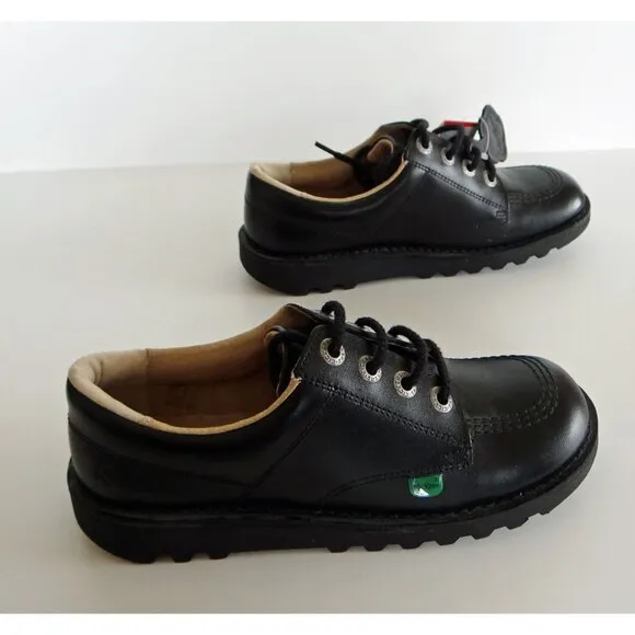 Kickers Kick Lo Kid's Lace Up Leather Shoes In Black Size 2