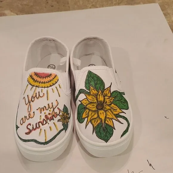 Kids Hand Painted Slip On Shoes 11/12