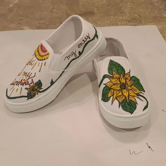 Kids Hand Painted Slip On Shoes 11/12