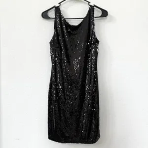 KIMCINE Sequin Mini Dress Black Draped Scoop Neck Racerback Glam Size M