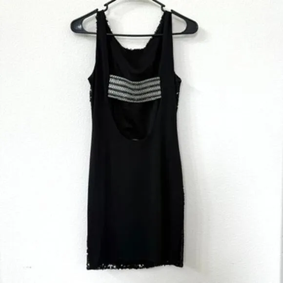 KIMCINE Sequin Mini Dress Black Draped Scoop Neck Racerback Glam Size M