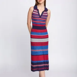 Knitss Olivia Dress Polo Neck Striped Knit Midi Dress - Size M