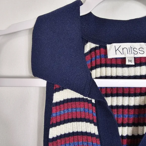 Knitss Olivia Dress Polo Neck Striped Knit Midi Dress - Size M