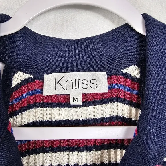 Knitss Olivia Dress Polo Neck Striped Knit Midi Dress - Size M