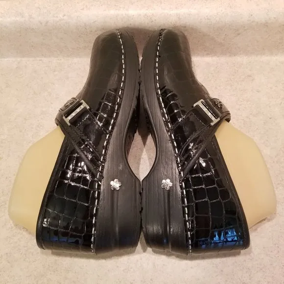 Koi Sanita 41 Black Patent Leather Croc Animal Print Clogs Slip On 10.5 11 Comfo