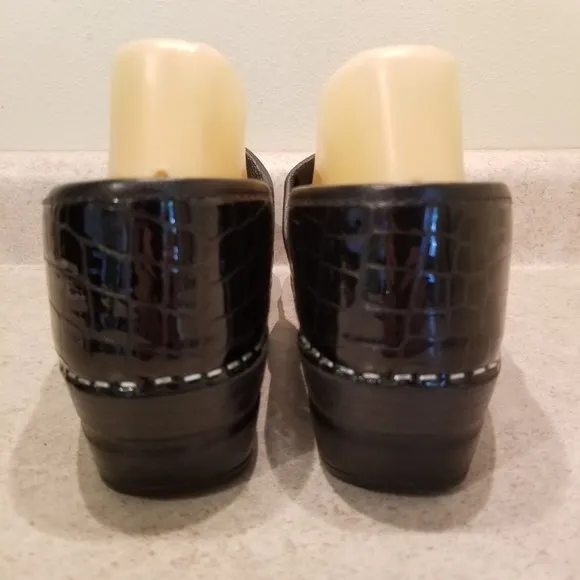 Koi Sanita 41 Black Patent Leather Croc Animal Print Clogs Slip On 10.5 11 Comfo