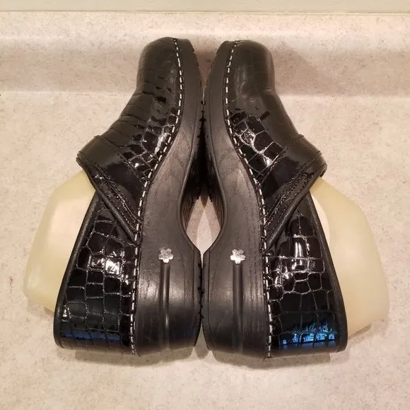 Koi Sanita 41 Black Patent Leather Croc Animal Print Clogs Slip On 10.5 11 Comfo