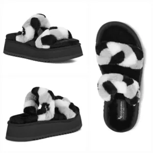 Koolaburra by UGG Ya-Baby Women's Platform Slide Slippers Black &amp; Grey NEW