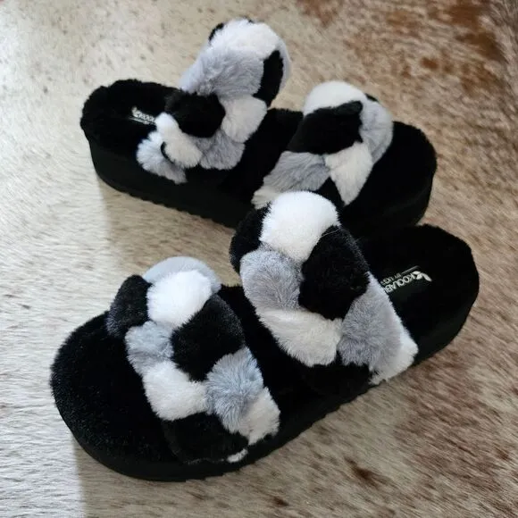 Koolaburra by UGG Ya-Baby Women's Platform Slide Slippers Black &amp; Grey NEW