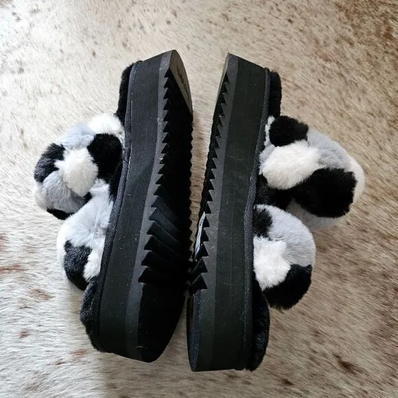 Koolaburra by UGG Ya-Baby Women's Platform Slide Slippers Black &amp; Grey NEW