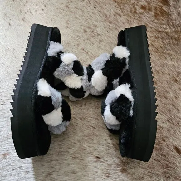 Koolaburra by UGG Ya-Baby Women's Platform Slide Slippers Black &amp; Grey NEW