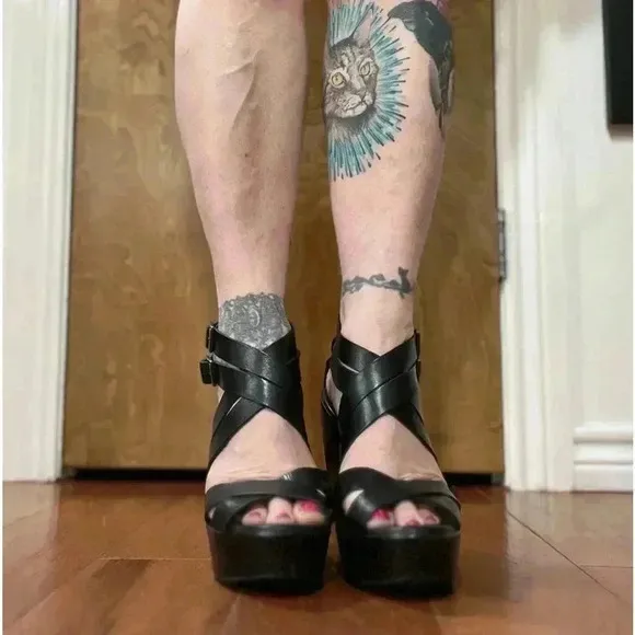 Kork-Ease Hailey Strappy Platform Wedge Sandals Shoes Black Leather 9 40.5