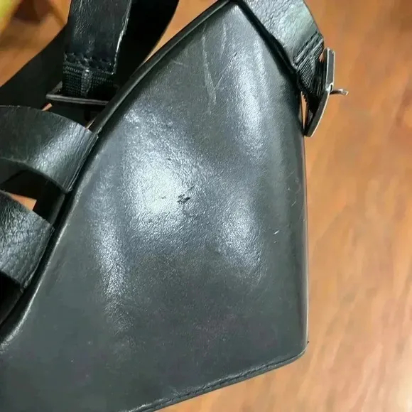 Kork-Ease Hailey Strappy Platform Wedge Sandals Shoes Black Leather 9 40.5