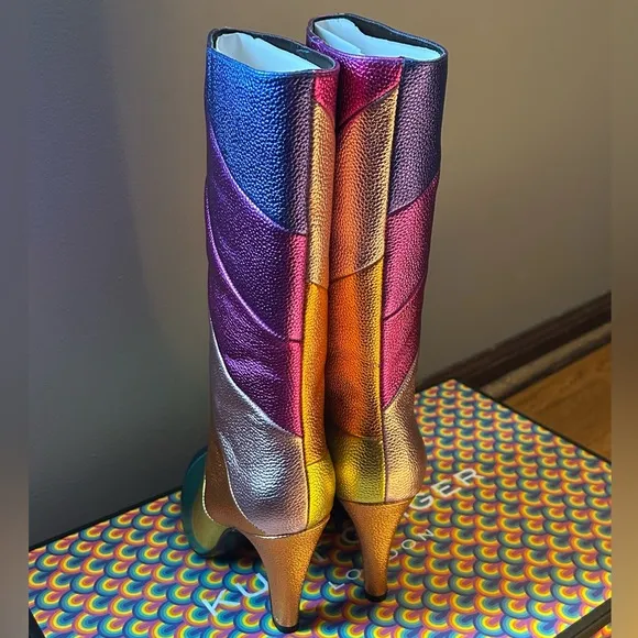 Kurt Geiger London Kensington Rainbow Mid Calf Leather Boots