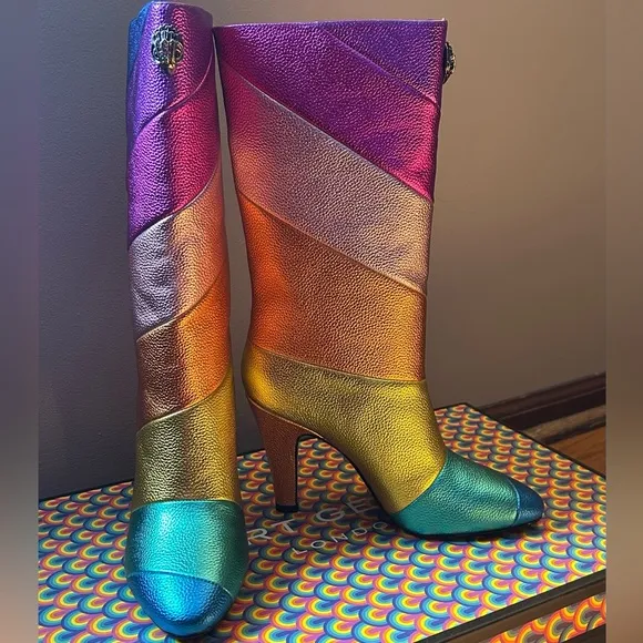 Kurt Geiger London Kensington Rainbow Mid Calf Leather Boots