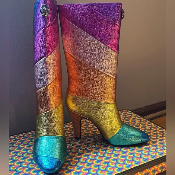 Kurt Geiger London Kensington Rainbow Mid Calf Leather Boots