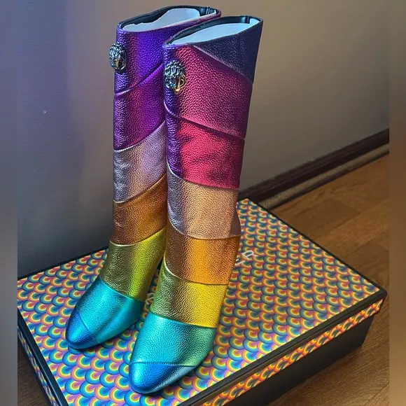Kurt Geiger London Kensington Rainbow Mid Calf Leather Boots