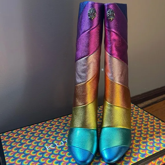 Kurt Geiger London Kensington Rainbow Mid Calf Leather Boots