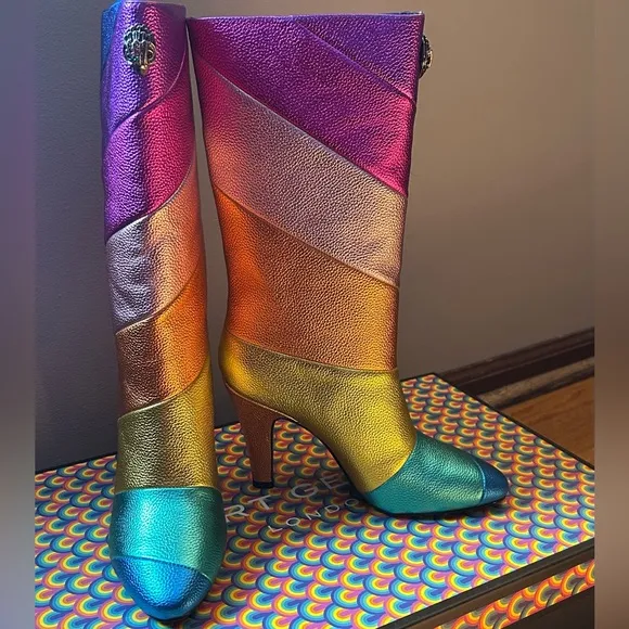 Kurt Geiger London Kensington Rainbow Mid Calf Leather Boots