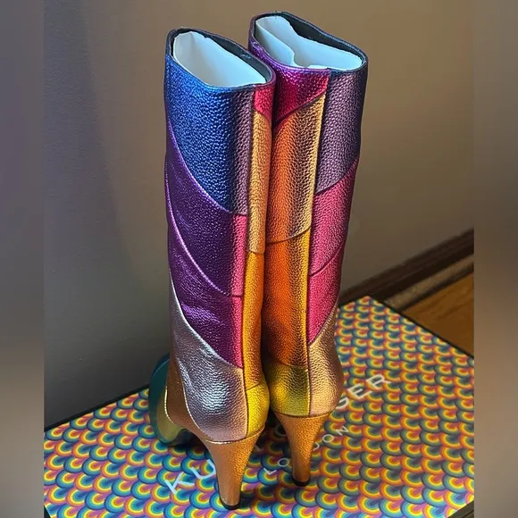 Kurt Geiger London Kensington Rainbow Mid Calf Leather Boots