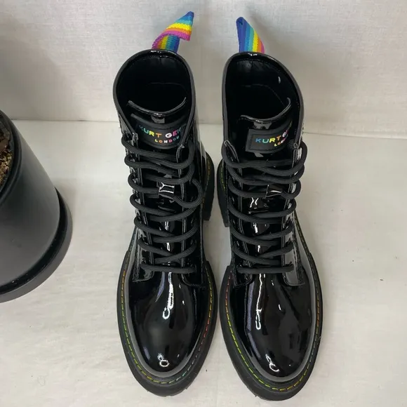 KURT GEIGER LONDONWomen's Birdie Patent Leather‎ BlackCombat Boots