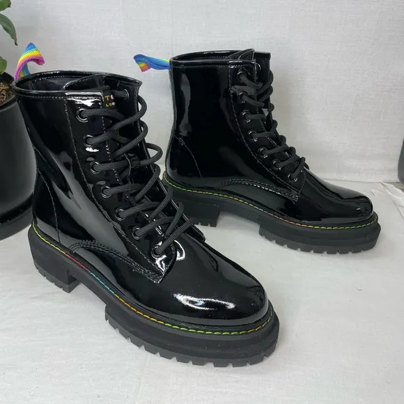 KURT GEIGER LONDONWomen's Birdie Patent Leather‎ BlackCombat Boots