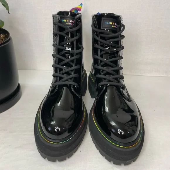 KURT GEIGER LONDONWomen's Birdie Patent Leather‎ BlackCombat Boots