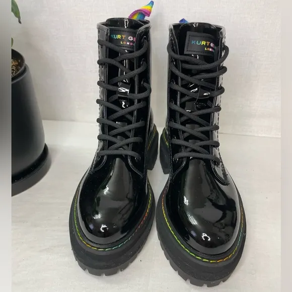 KURT GEIGER LONDONWomen's Birdie Patent Leather‎ BlackCombat Boots