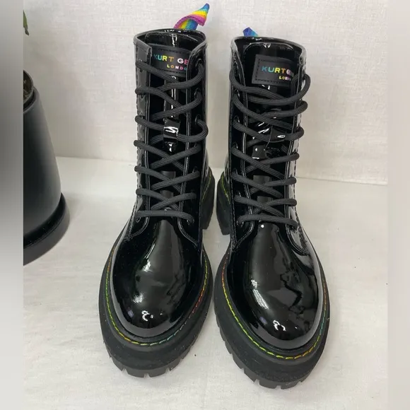 KURT GEIGER LONDONWomen's Birdie Patent Leather‎ BlackCombat Boots