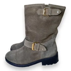 Kurt Geiger Raymond Biker Mid Calf Boots Brown Suede/Gold Women's 7