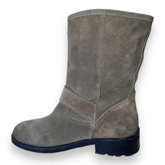 Kurt Geiger Raymond Biker Mid Calf Boots Brown Suede/Gold Women's 7