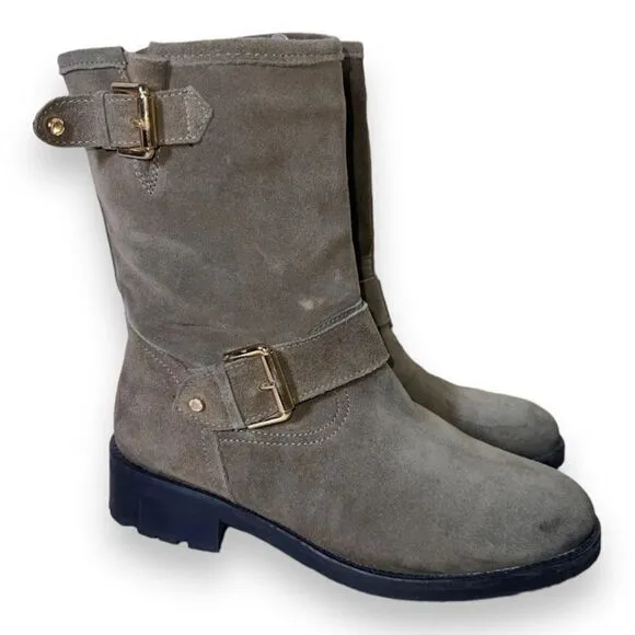 Kurt Geiger Raymond Biker Mid Calf Boots Brown Suede/Gold Women's 7