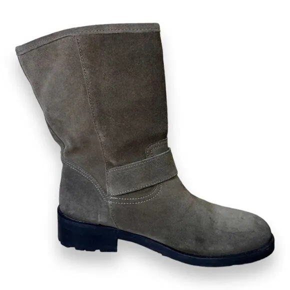 Kurt Geiger Raymond Biker Mid Calf Boots Brown Suede/Gold Women's 7