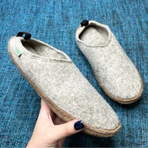 Kyrgies Indoor Wool Slippers in Oatmeal Slip on Mules 42