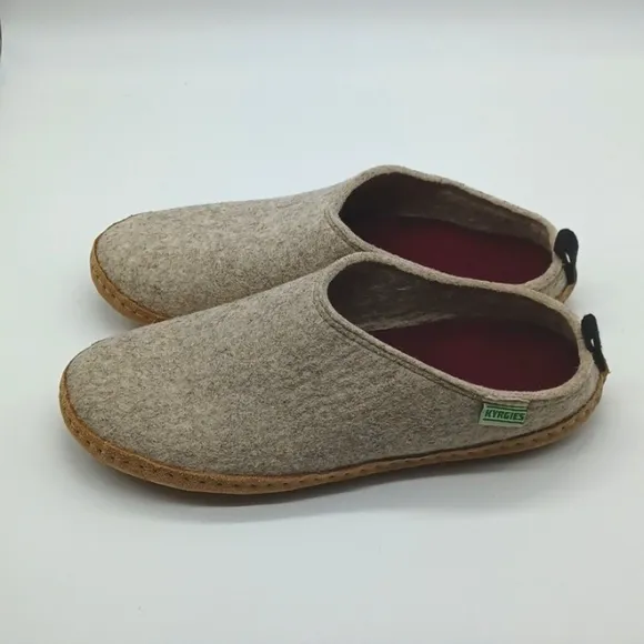 Kyrgies Wool Slides Indoor Slippers Men's Size 44 US 11-11.5 Oatmeal