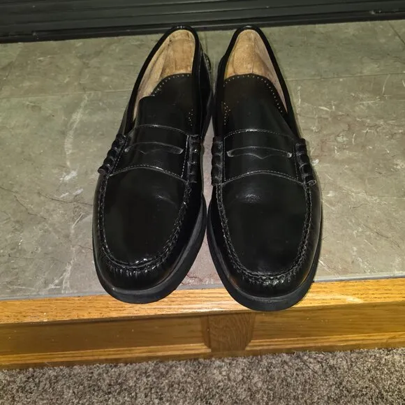 L L BEAN BLACK LEATHER SLIP ON POWER DRIVING PENNY LOAFER SHOES sz 13