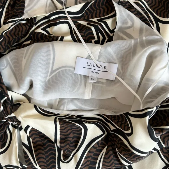 LA LIGNE Chantal Midi Silk Halter Dress Gown Ivory Brown Vacation Party