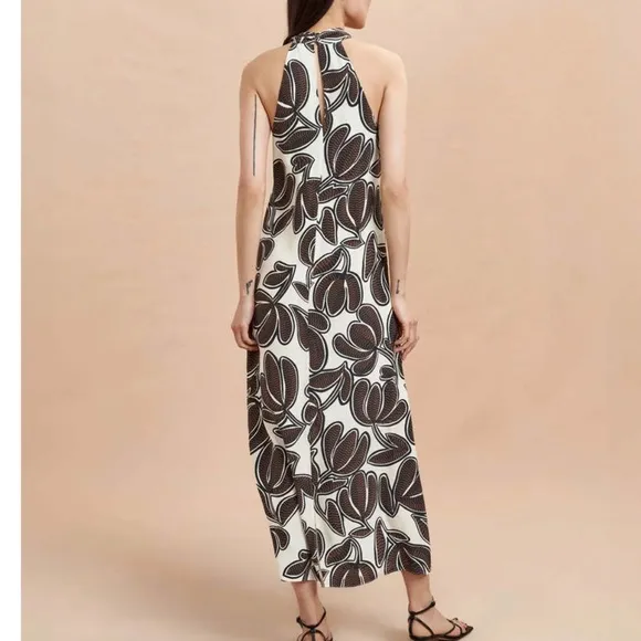 LA LIGNE Chantal Midi Silk Halter Dress Gown Ivory Brown Vacation Party