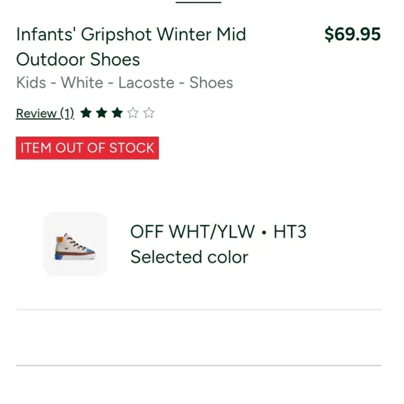 Lacoste Gripshot Winter Mid Size 8 Toddler