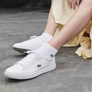 Lacoste Women's Straightset Leather White Leather Sneakers Silver Lace Comfort