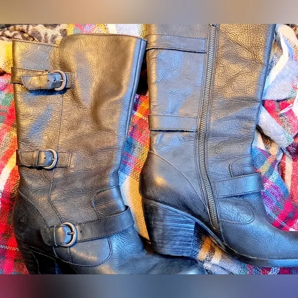 Ladies Born Leather mid Calf Zip Boot 2in Heal Black Size 9 Handcrafted Leather