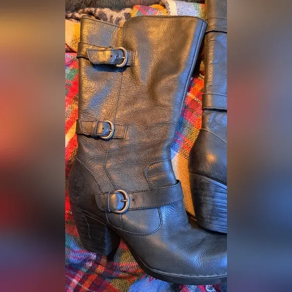 Ladies Born Leather mid Calf Zip Boot 2in Heal Black Size 9 Handcrafted Leather