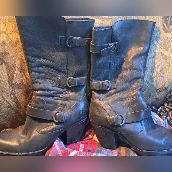 Ladies Born Leather mid Calf Zip Boot 2in Heal Black Size 9 Handcrafted Leather