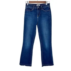 L’AGENCE Mid Rise Cropped Baby Flare Raw Hem Jeans in Tru Blu Size 24