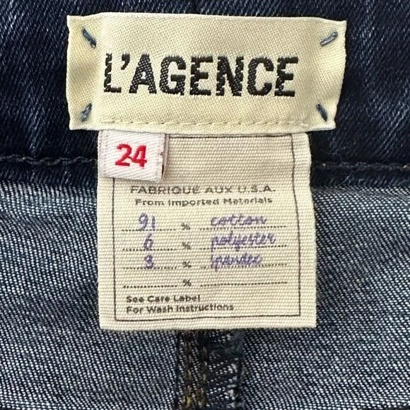 L’AGENCE Mid Rise Cropped Baby Flare Raw Hem Jeans in Tru Blu Size 24